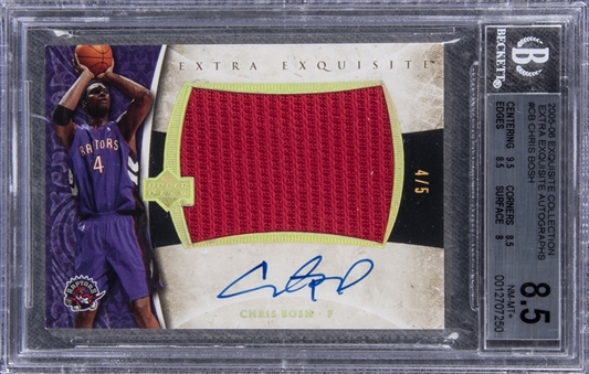 2005-06 UD "Exquisite Collection" Extra Exquisite Autographs #CB Chris Bosh Signed Game Used Patch Card (#4/5) - BGS NM-MT+ 8.5/BGS 10